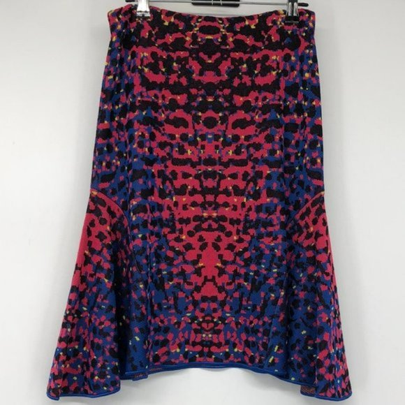 M  Missoni Bright Multicolor Jacquard Knit flared Midi skirt Red Blue inkblot 42 - Picture 14 of 14